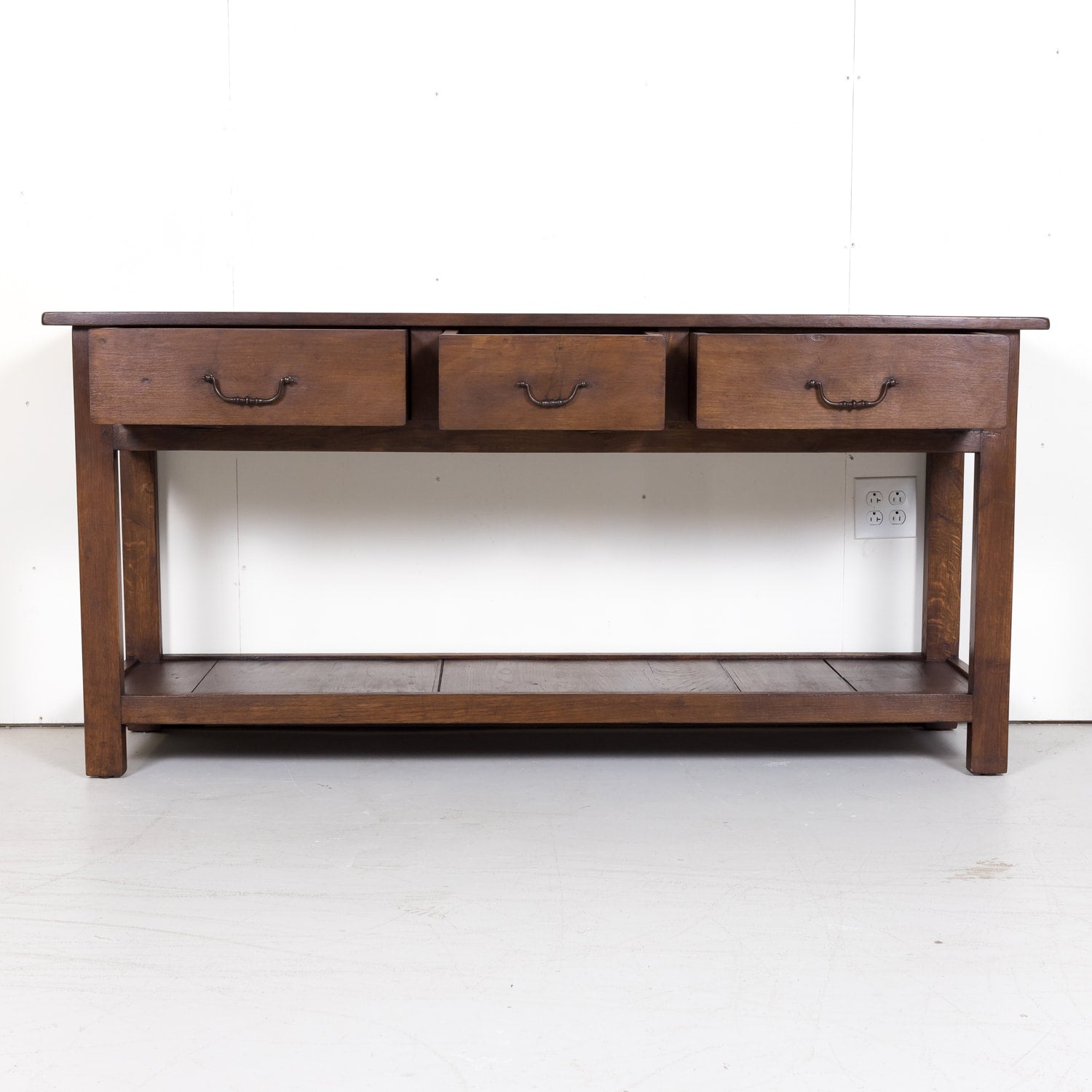 Rustic 19th Century Antique French Country Chestnut and Oak Console Table with Drawers