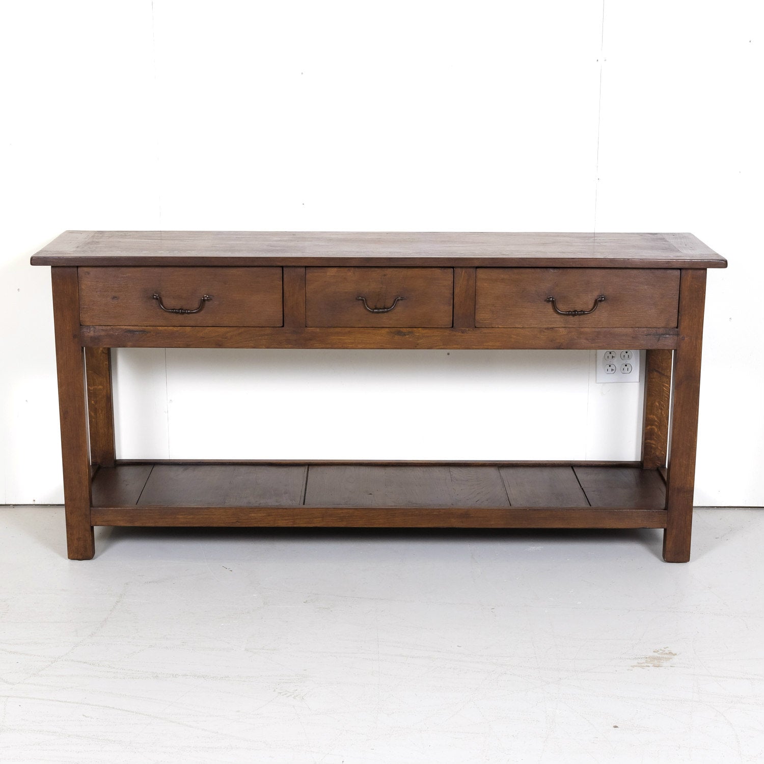 Rustic 19th Century Antique French Country Chestnut and Oak Console Table with Drawers