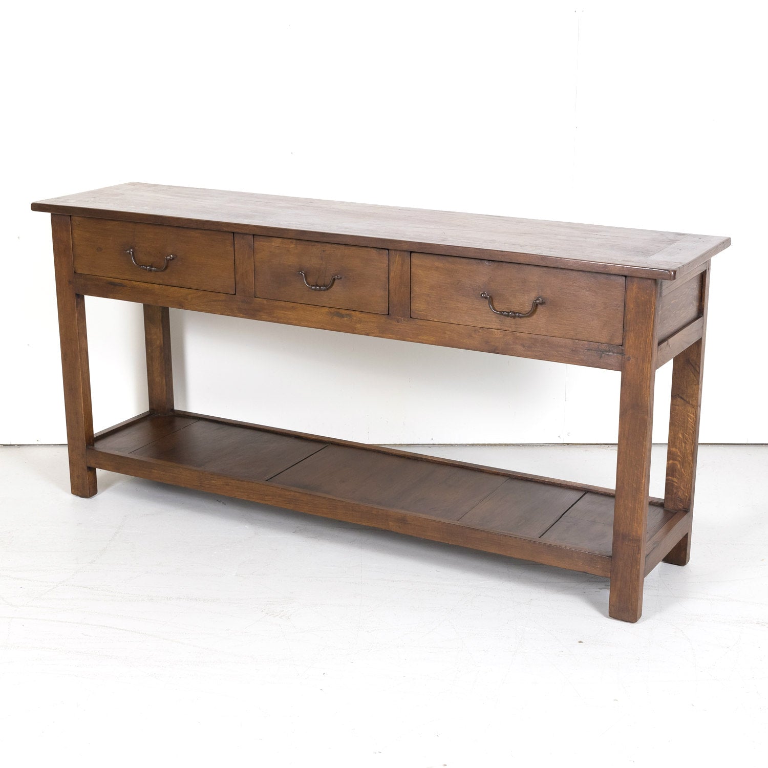 Rustic 19th Century Antique French Country Chestnut and Oak Console Table with Drawers