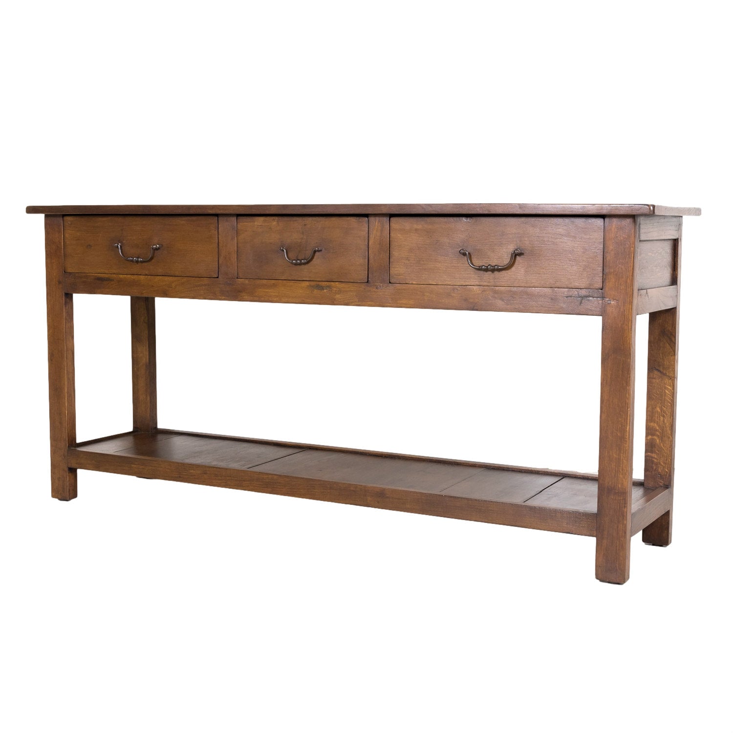 Rustic 19th Century Antique French Country Chestnut and Oak Console Table with Drawers