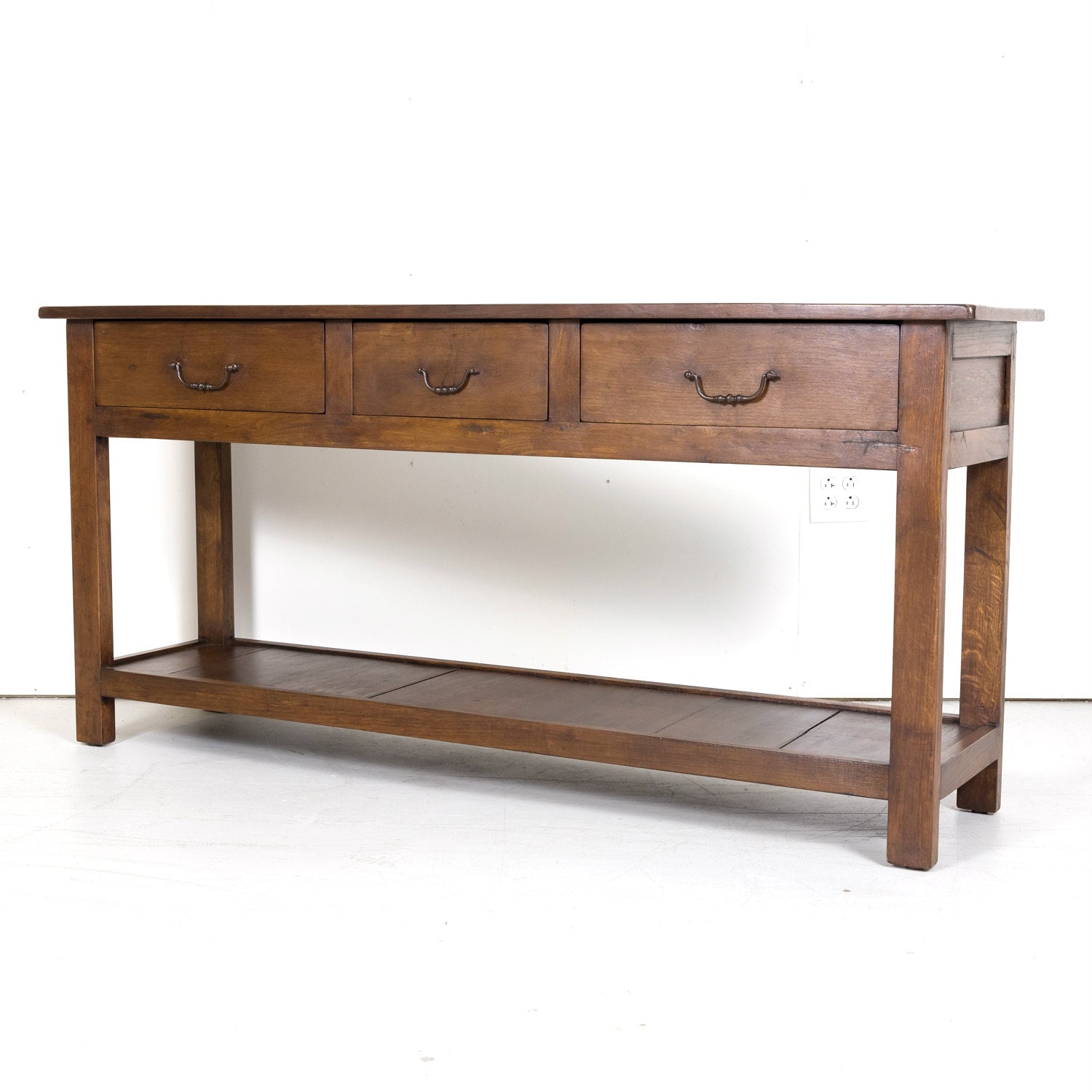 Rustic 19th Century Antique French Country Chestnut and Oak Console Table with Drawers