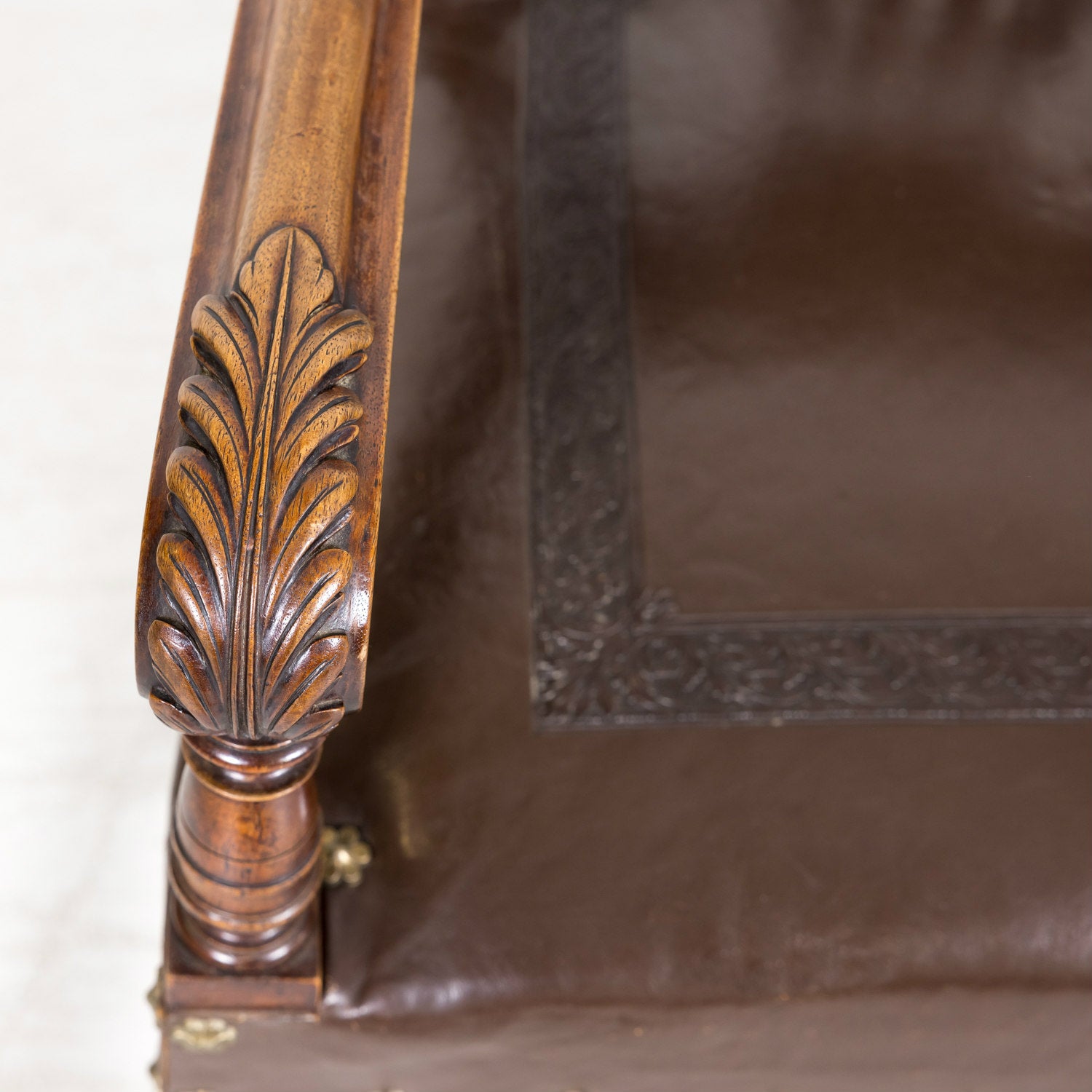 Pair of 19th Century French Walnut and Tooled Leather HenriI II Style Armchairs