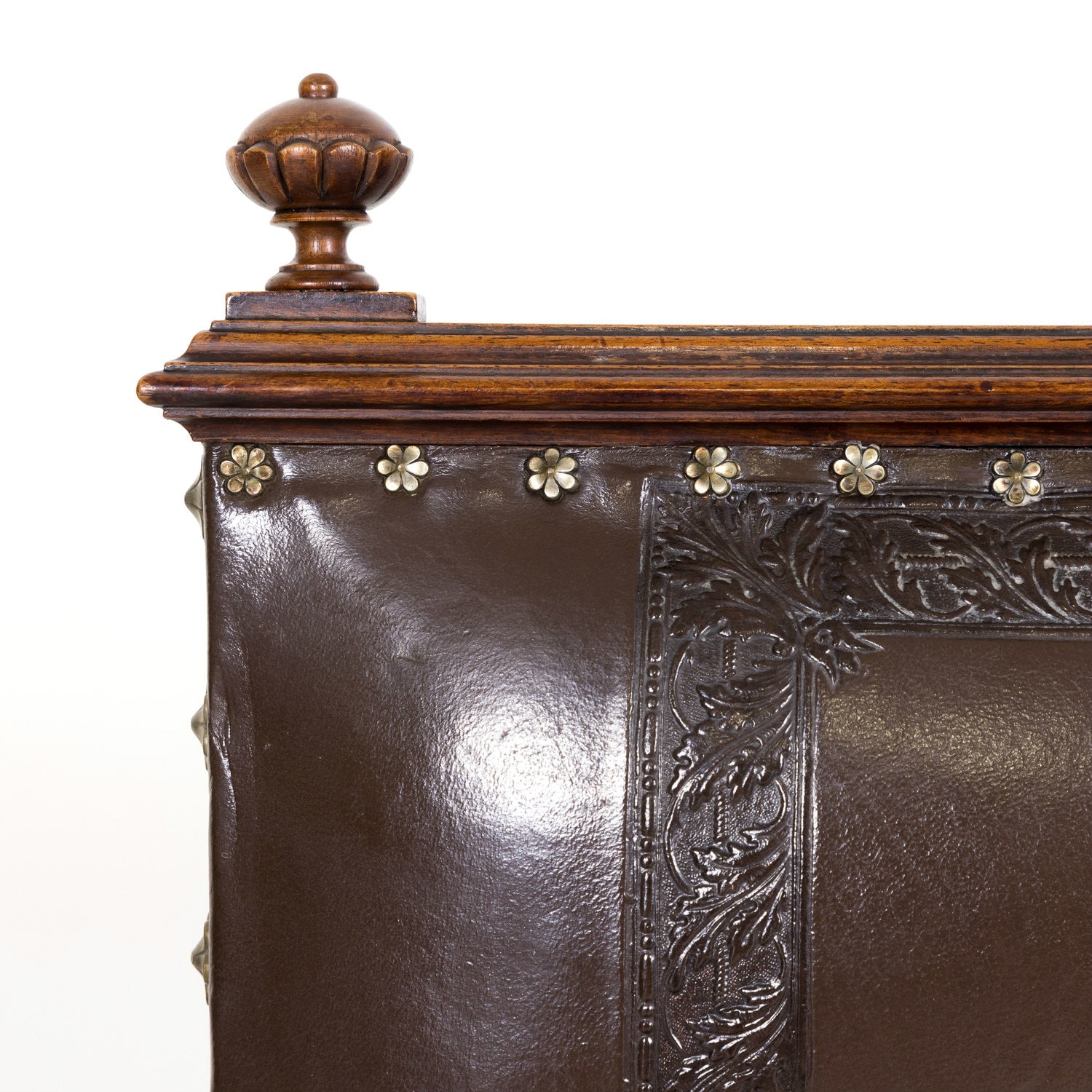 Pair of 19th Century French Walnut and Tooled Leather HenriI II Style Armchairs