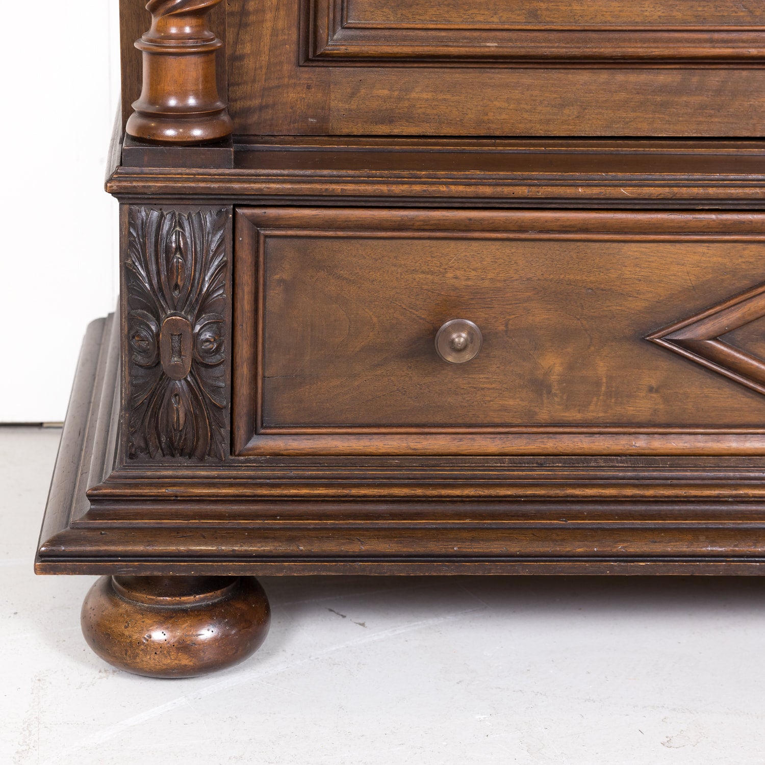 19th Century French Louis XIII Style Barley Twist Bibliotheque or Bookcase with Drawer