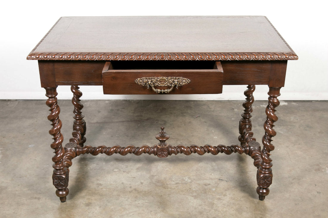 19th Century French Louis XIII Style Double Barley Twist Writing Table or Desk 