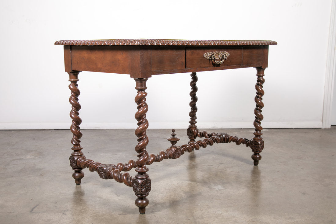 19th Century French Louis XIII Style Double Barley Twist Writing Table or Desk 