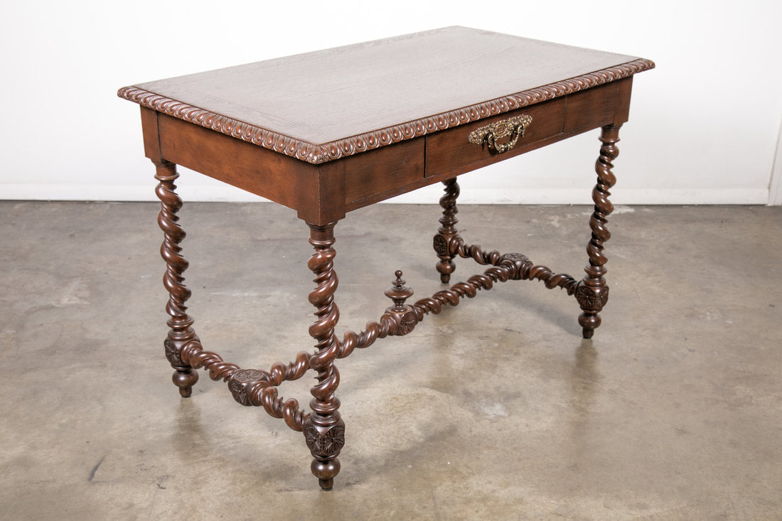 19th Century French Louis XIII Style Double Barley Twist Writing Table or Desk 