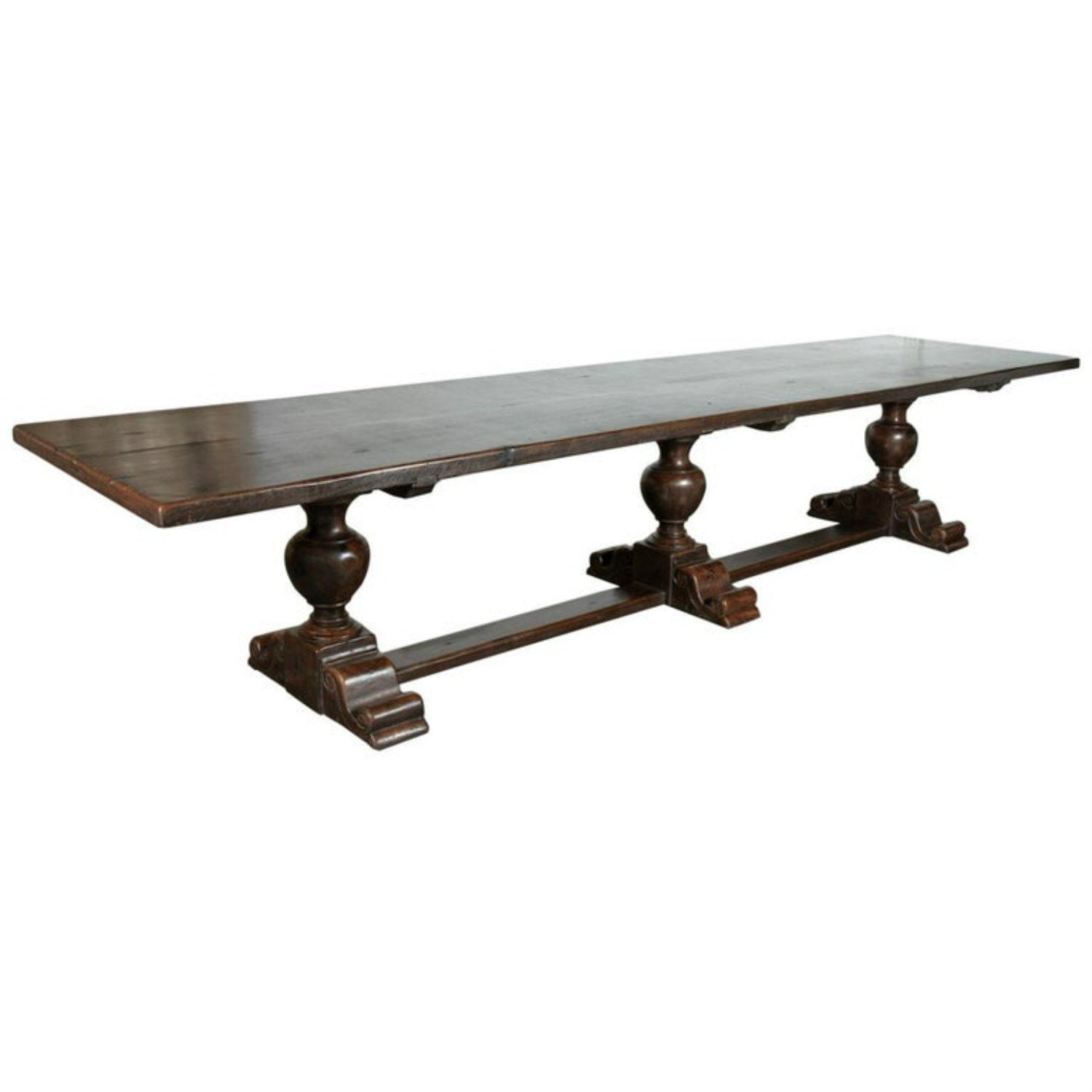 Exceptional 19th Century Solid Walnut Louis XIII Style 13.5 Foot Chateau Trestle Dining Table