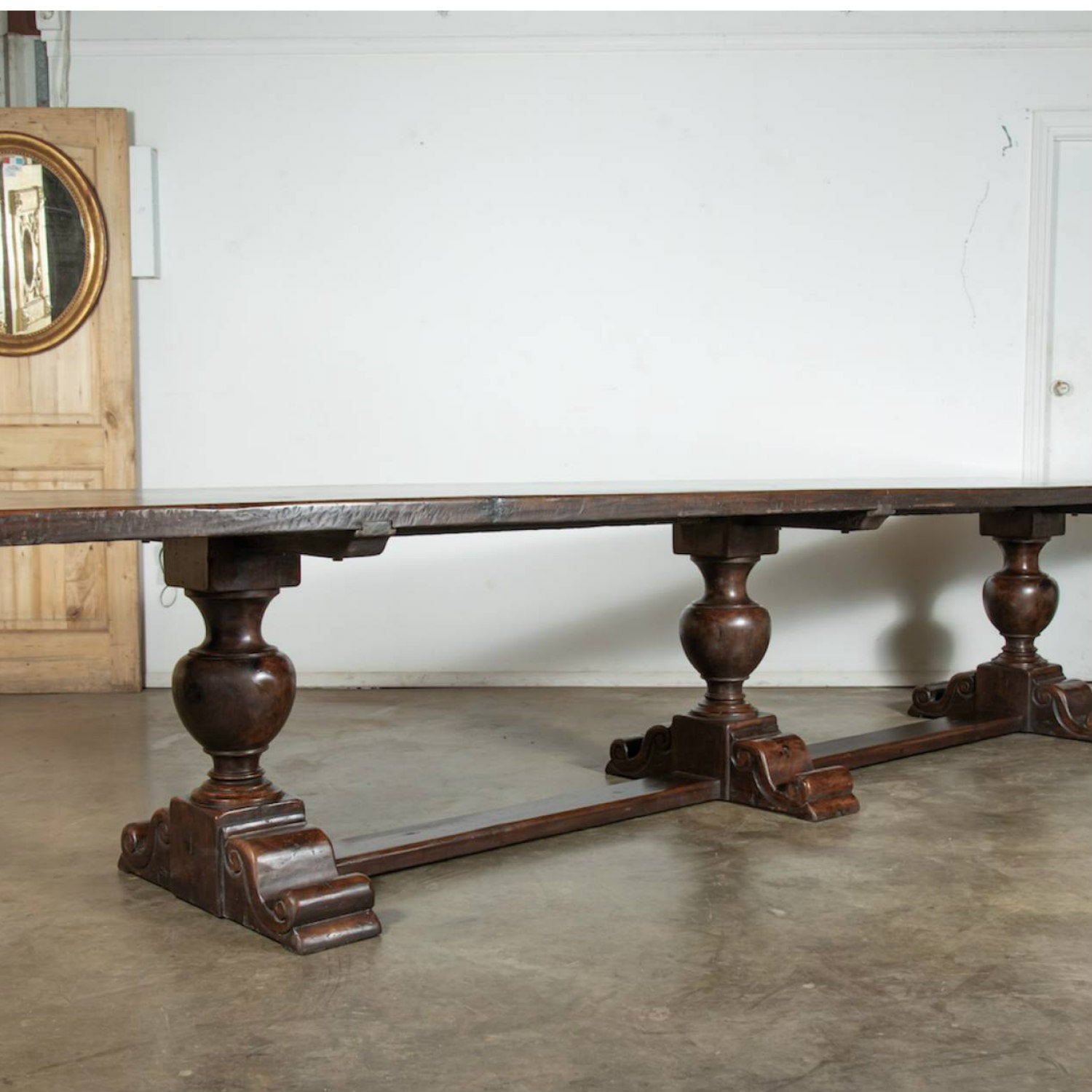 Exceptional 19th Century Solid Walnut Louis XIII Style 13.5 Foot Chateau Trestle Dining Table