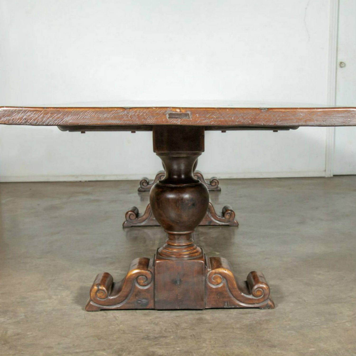 Exceptional 19th Century Solid Walnut Louis XIII Style 13.5 Foot Chateau Trestle Dining Table
