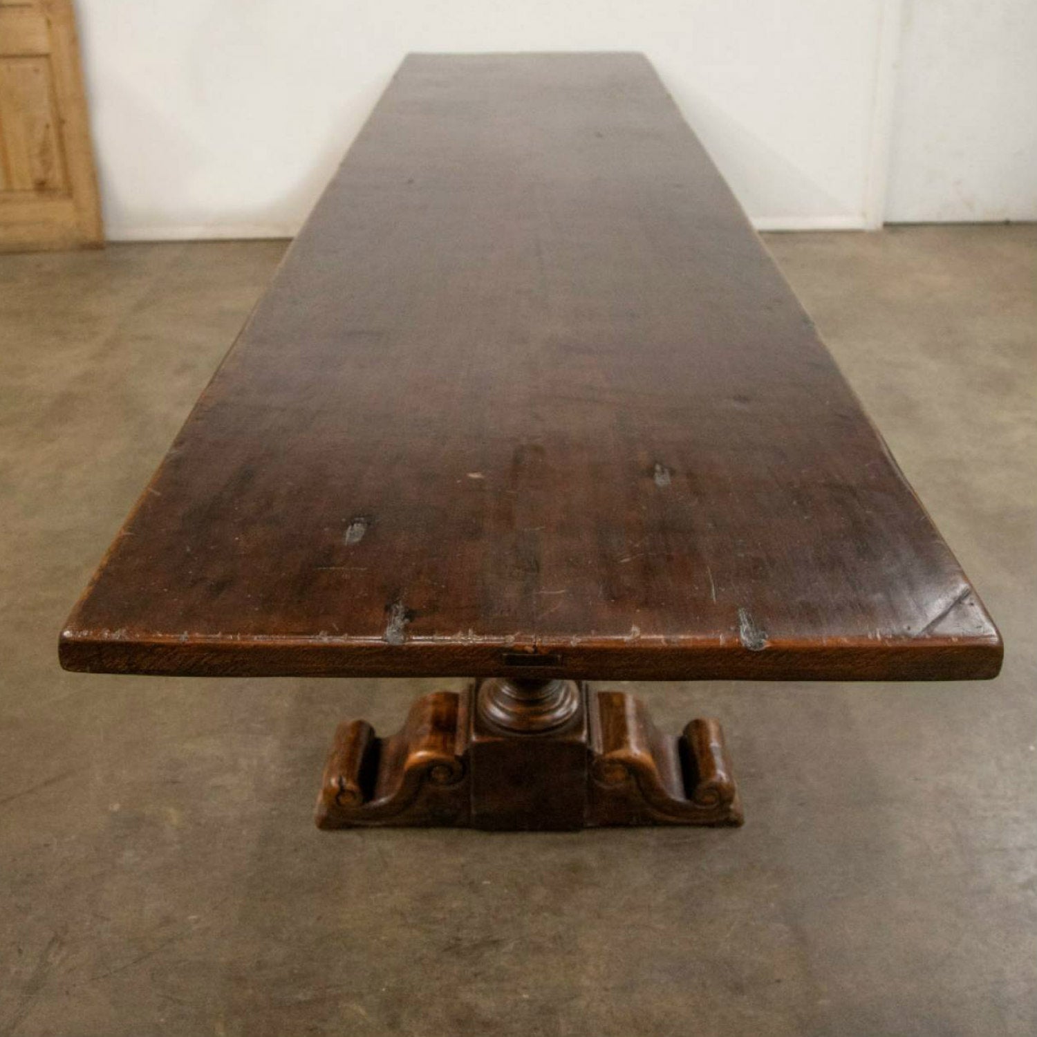 Exceptional 19th Century Solid Walnut Louis XIII Style 13.5 Foot Chateau Trestle Dining Table