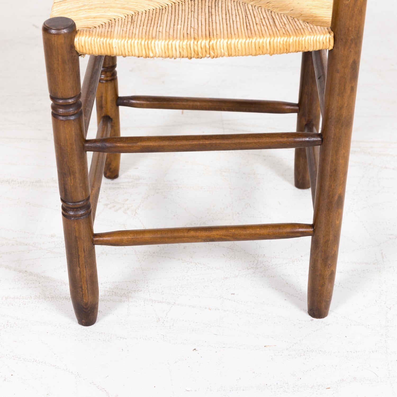 Set of 6 Antique French Country Walnut Ladder Back Chairs with Rush Slip Seats