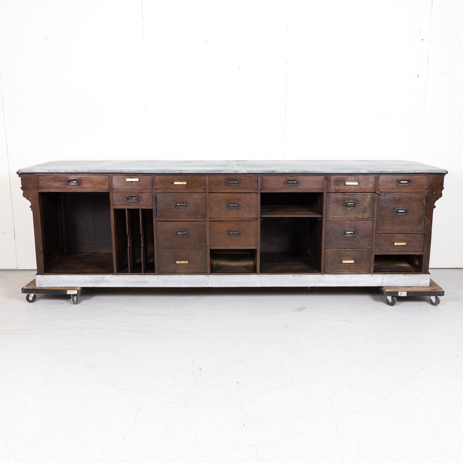 19th Century French Store or Reception Counter in Walnut with Zinc Top