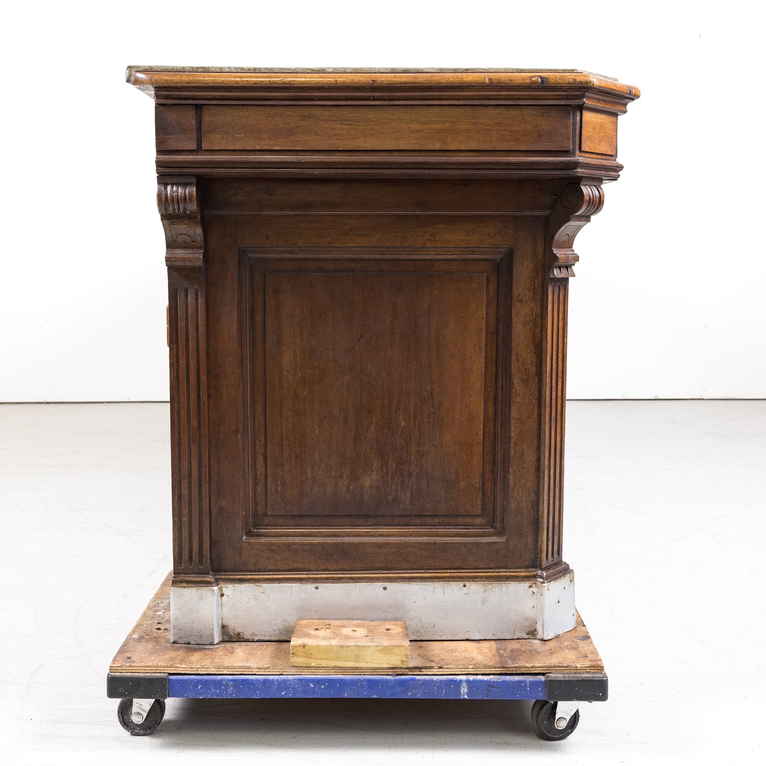 19th Century French Store or Reception Counter in Walnut with Zinc Top