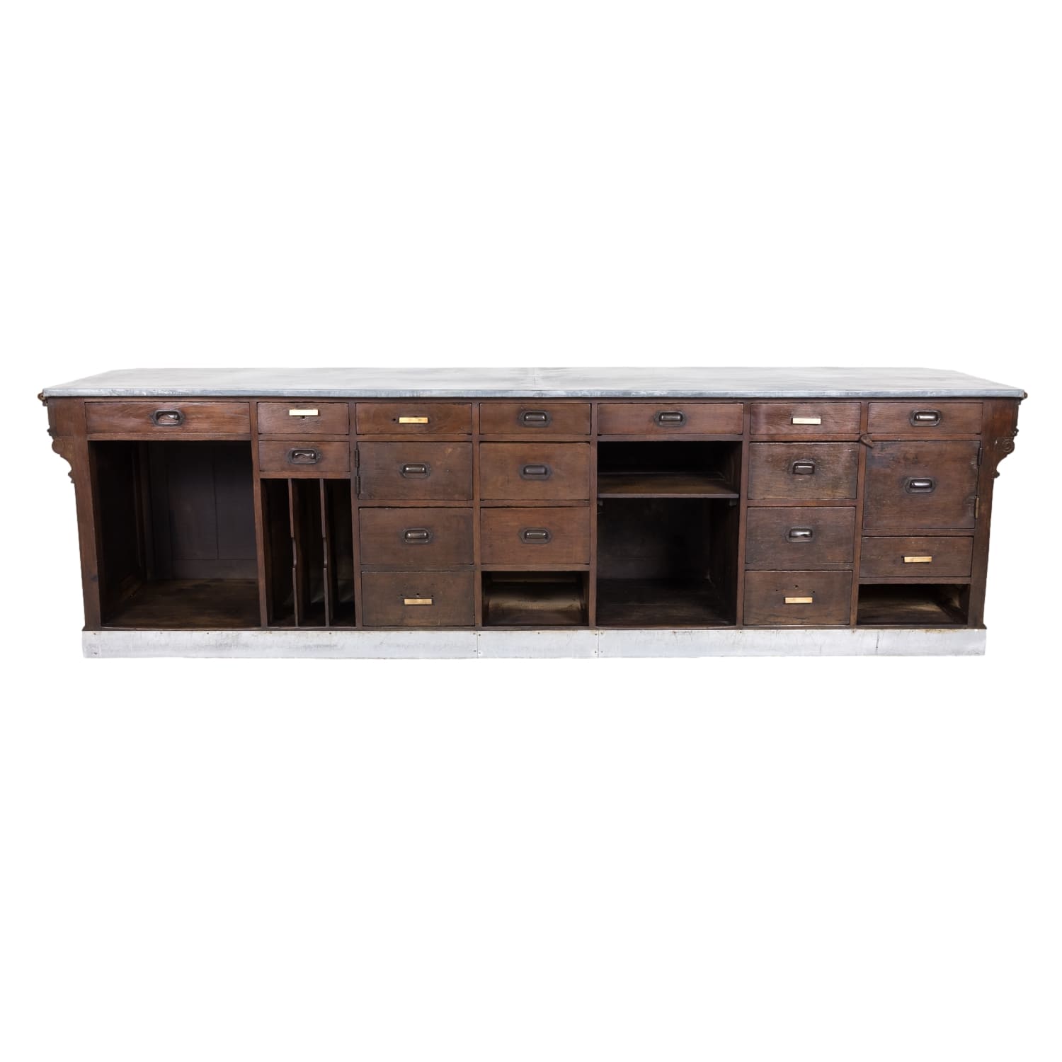 19th Century French Store or Reception Counter in Walnut with Zinc Top