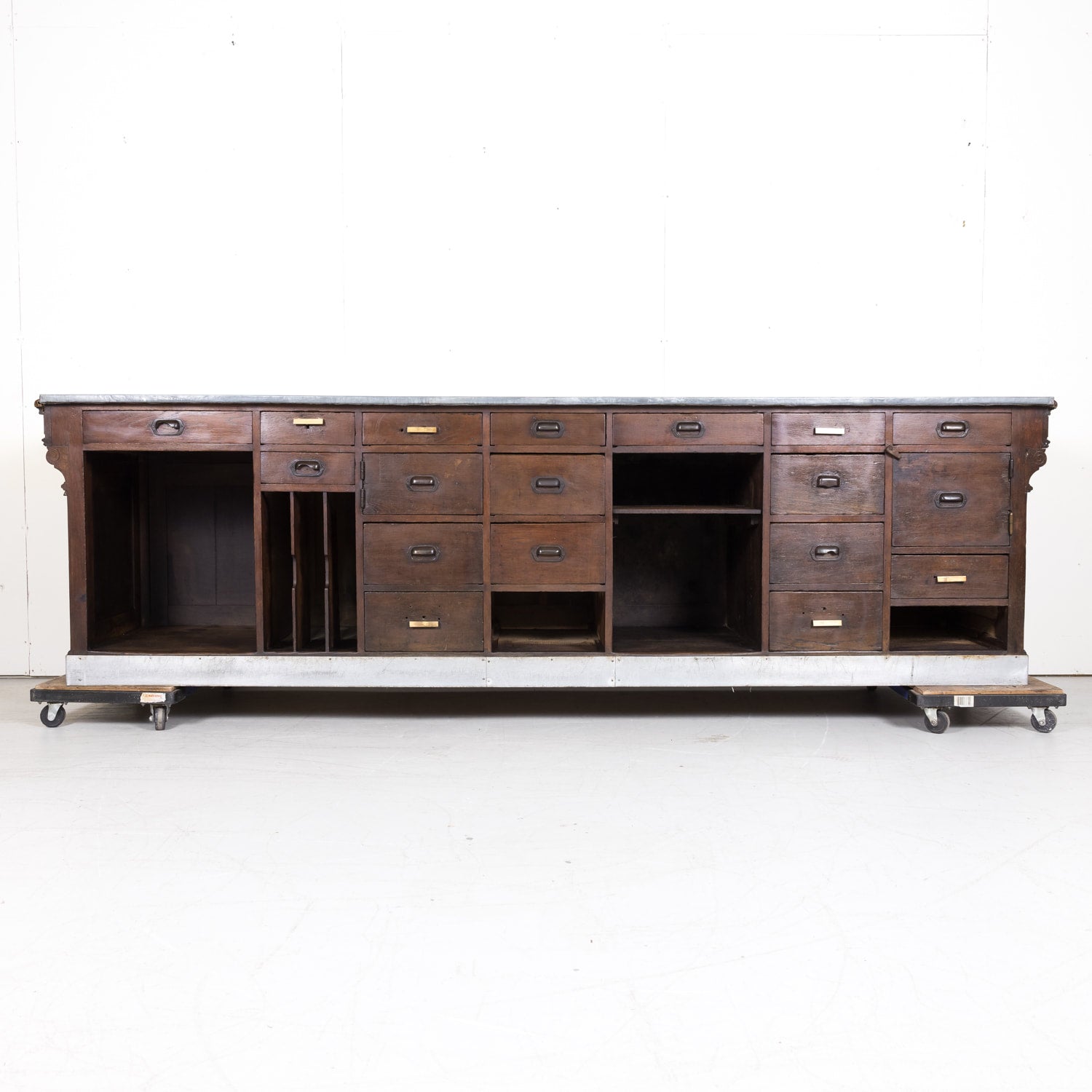 19th Century French Store or Reception Counter in Walnut with Zinc Top