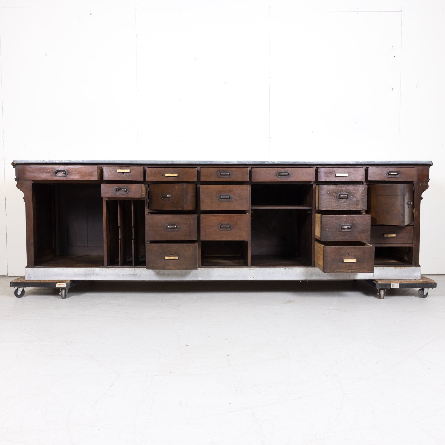 19th Century French Store or Reception Counter in Walnut with Zinc Top