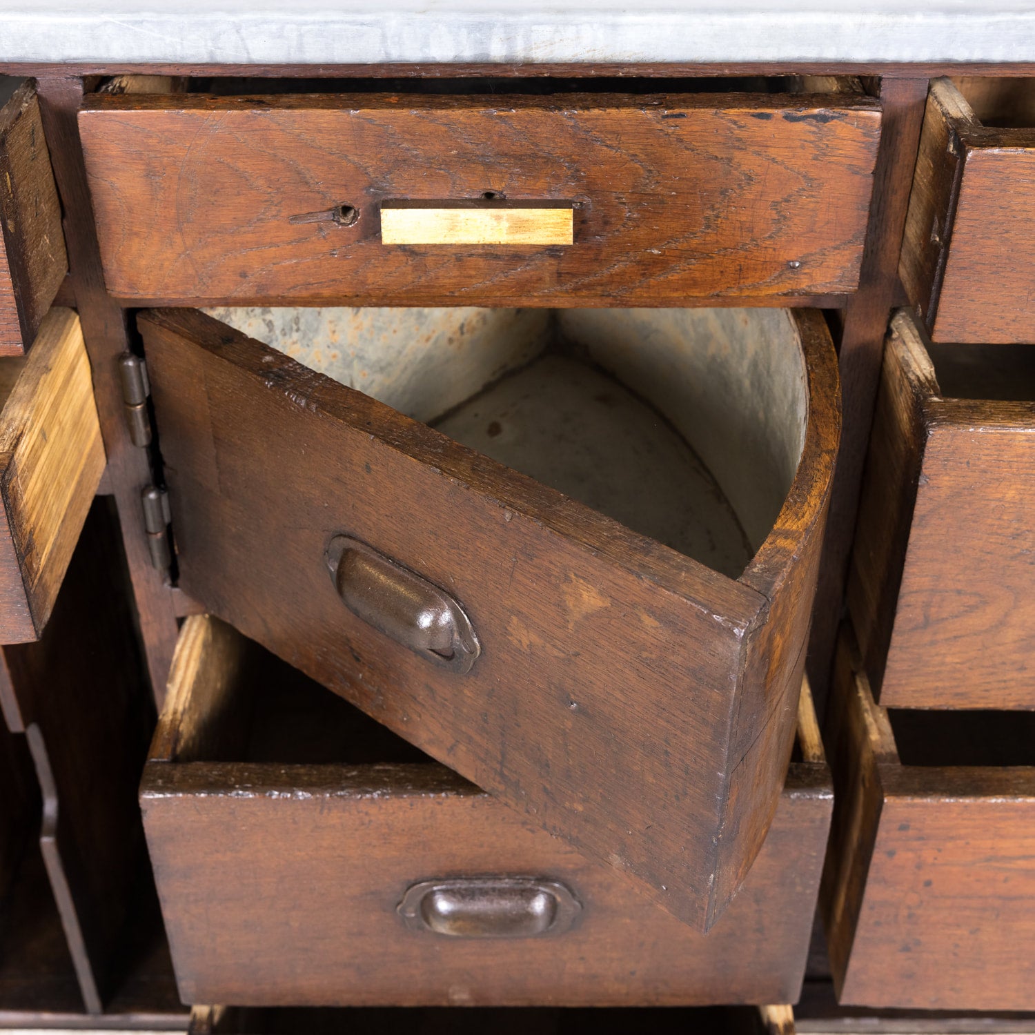 19th Century French Store or Reception Counter in Walnut with Zinc Top