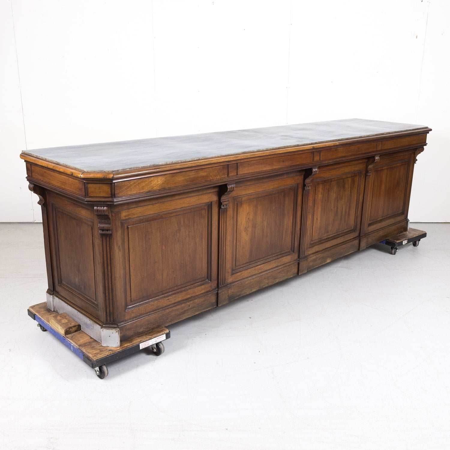 19th Century French Store or Reception Counter in Walnut with Zinc Top