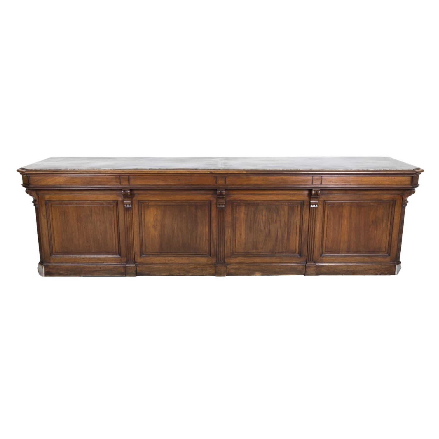 19th Century French Store or Reception Counter in Walnut with Zinc Top