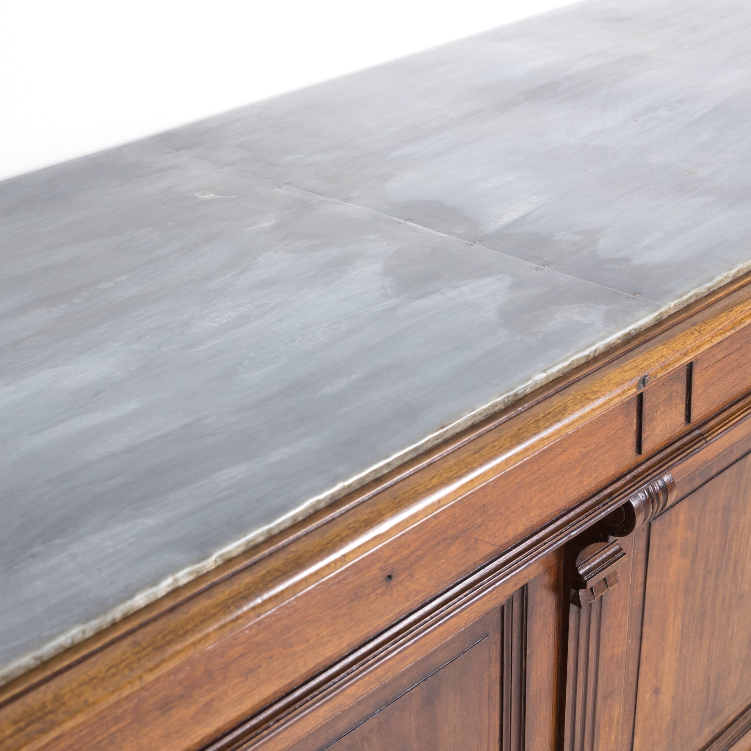 19th Century French Store or Reception Counter in Walnut with Zinc Top