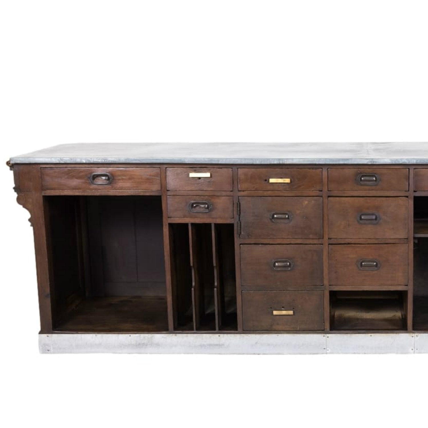19th Century French Store or Reception Counter in Walnut with Zinc Top
