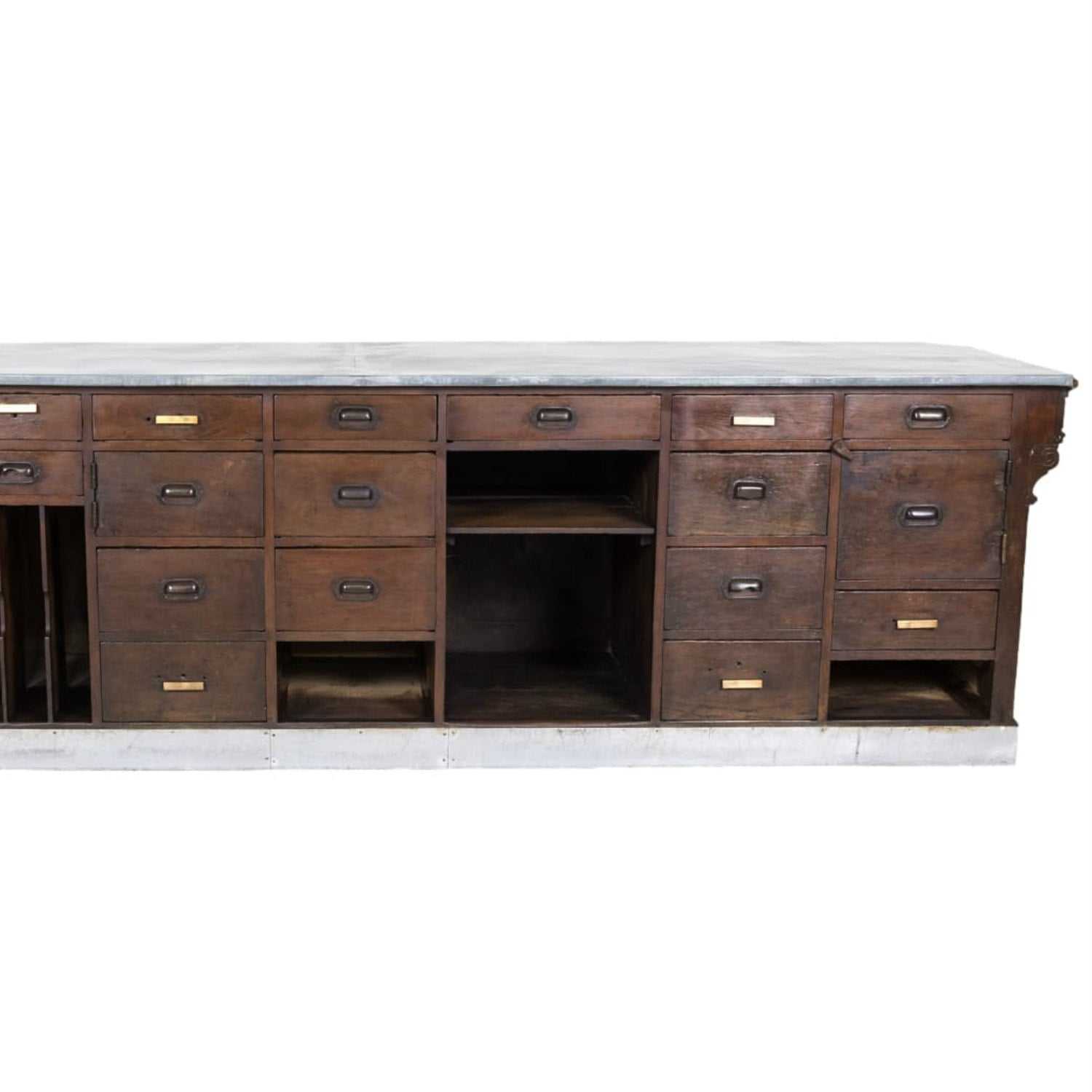 19th Century French Store or Reception Counter in Walnut with Zinc Top