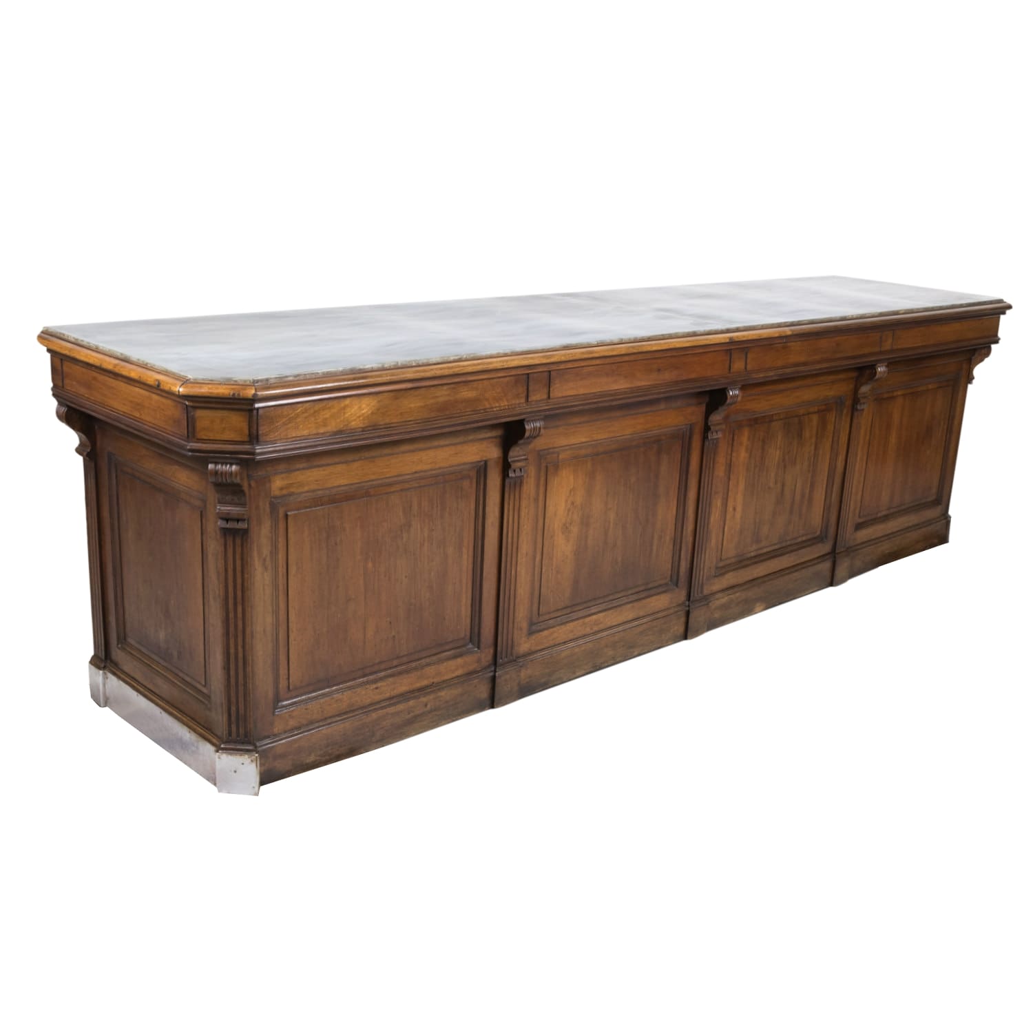 19th Century French Store or Reception Counter in Walnut with Zinc Top