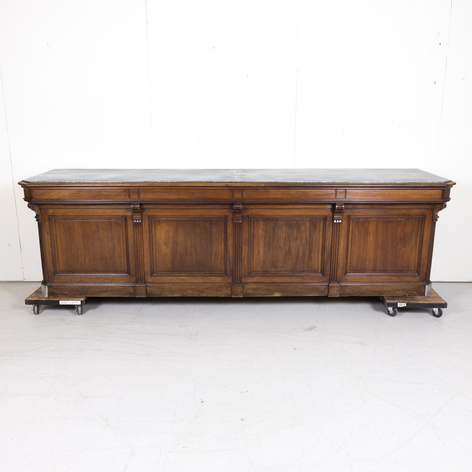 19th Century French Store or Reception Counter in Walnut with Zinc Top