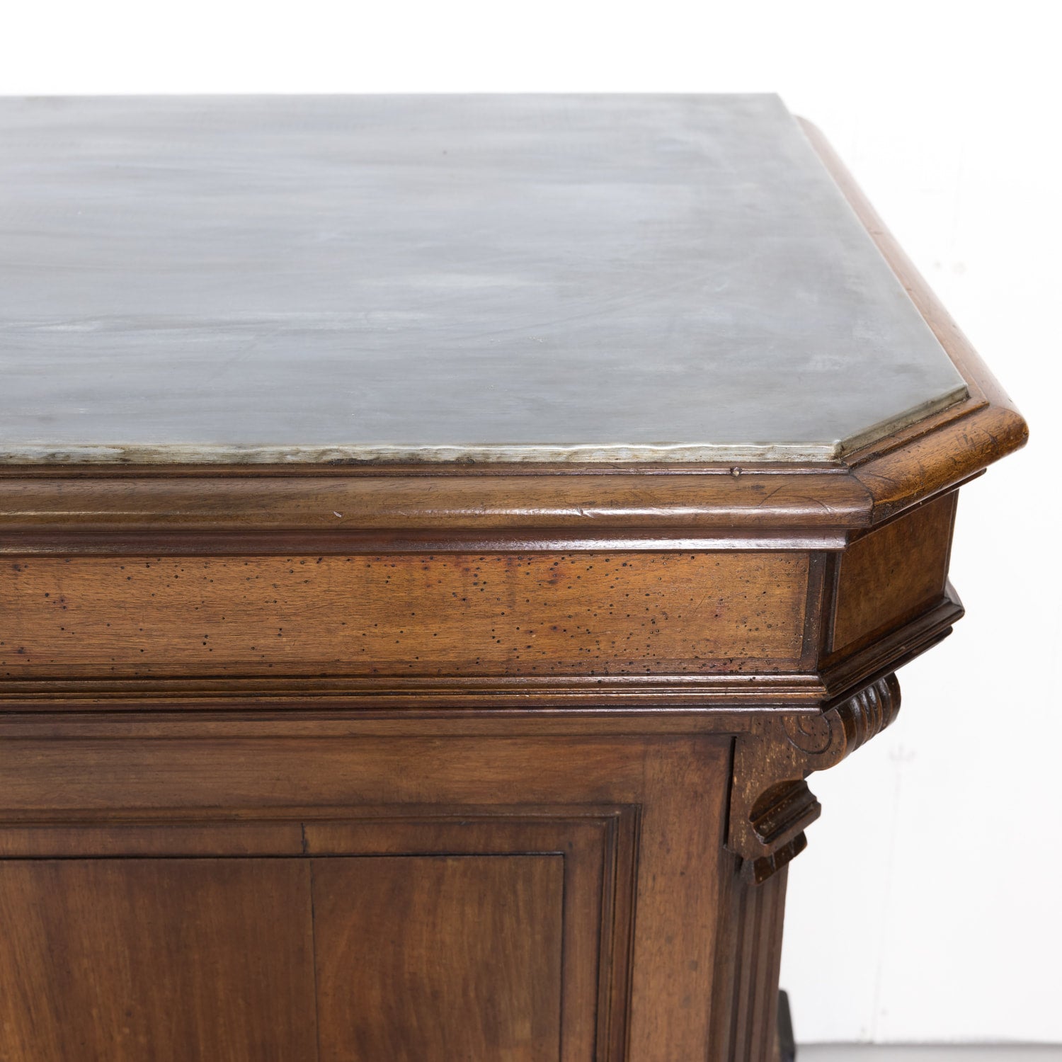 19th Century French Store or Reception Counter in Walnut with Zinc Top
