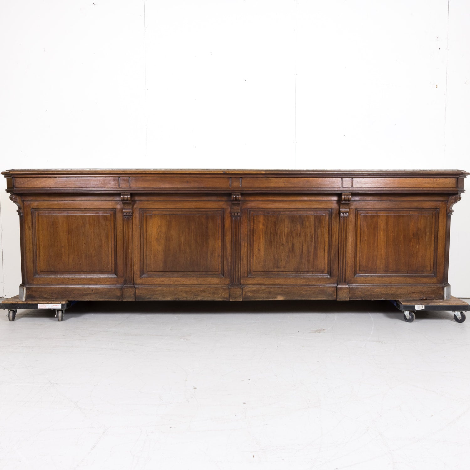 19th Century French Store or Reception Counter in Walnut with Zinc Top