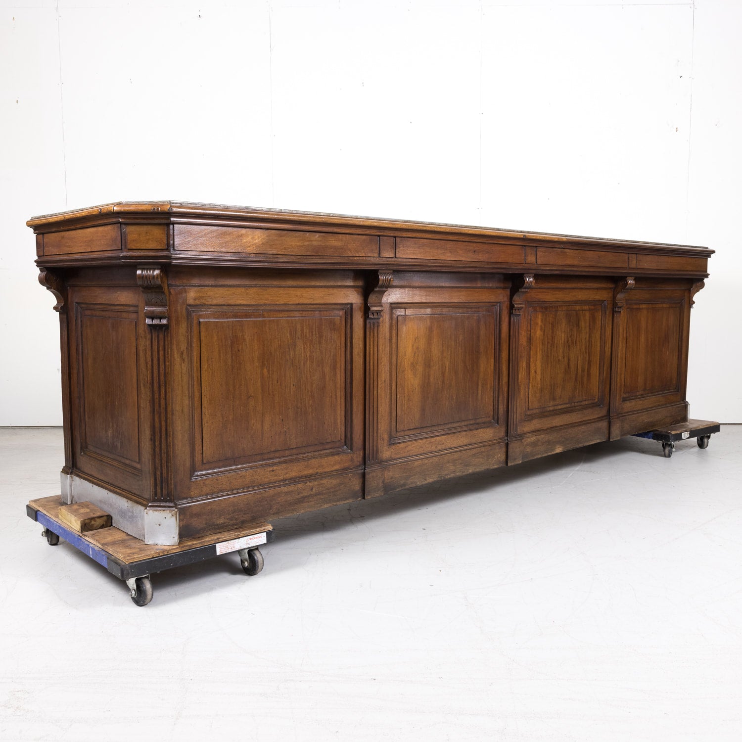 19th Century French Store or Reception Counter in Walnut with Zinc Top