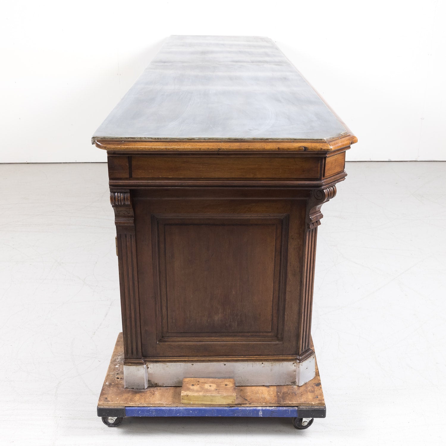 19th Century French Store or Reception Counter in Walnut with Zinc Top