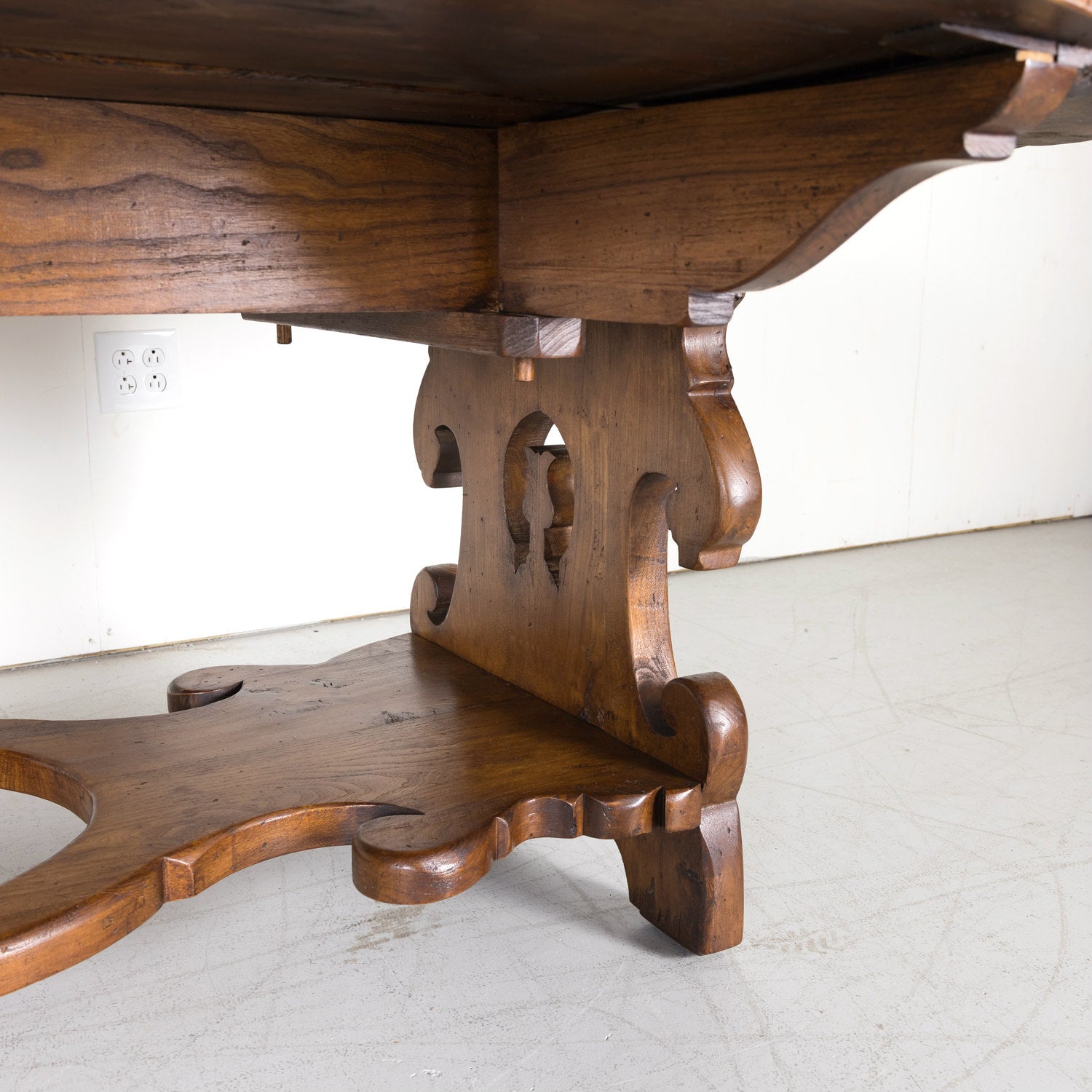 Large Carved French Chestnut Drop Leaf Oval Dining Table or Console Table