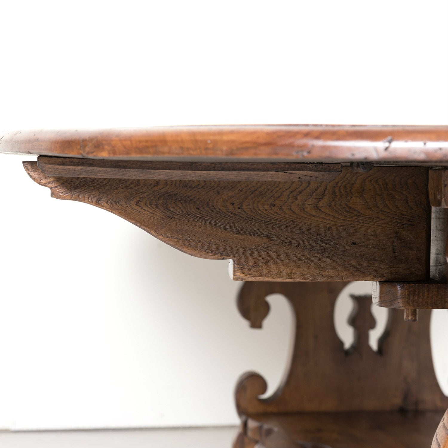 Large Carved French Chestnut Drop Leaf Oval Dining Table or Console Table