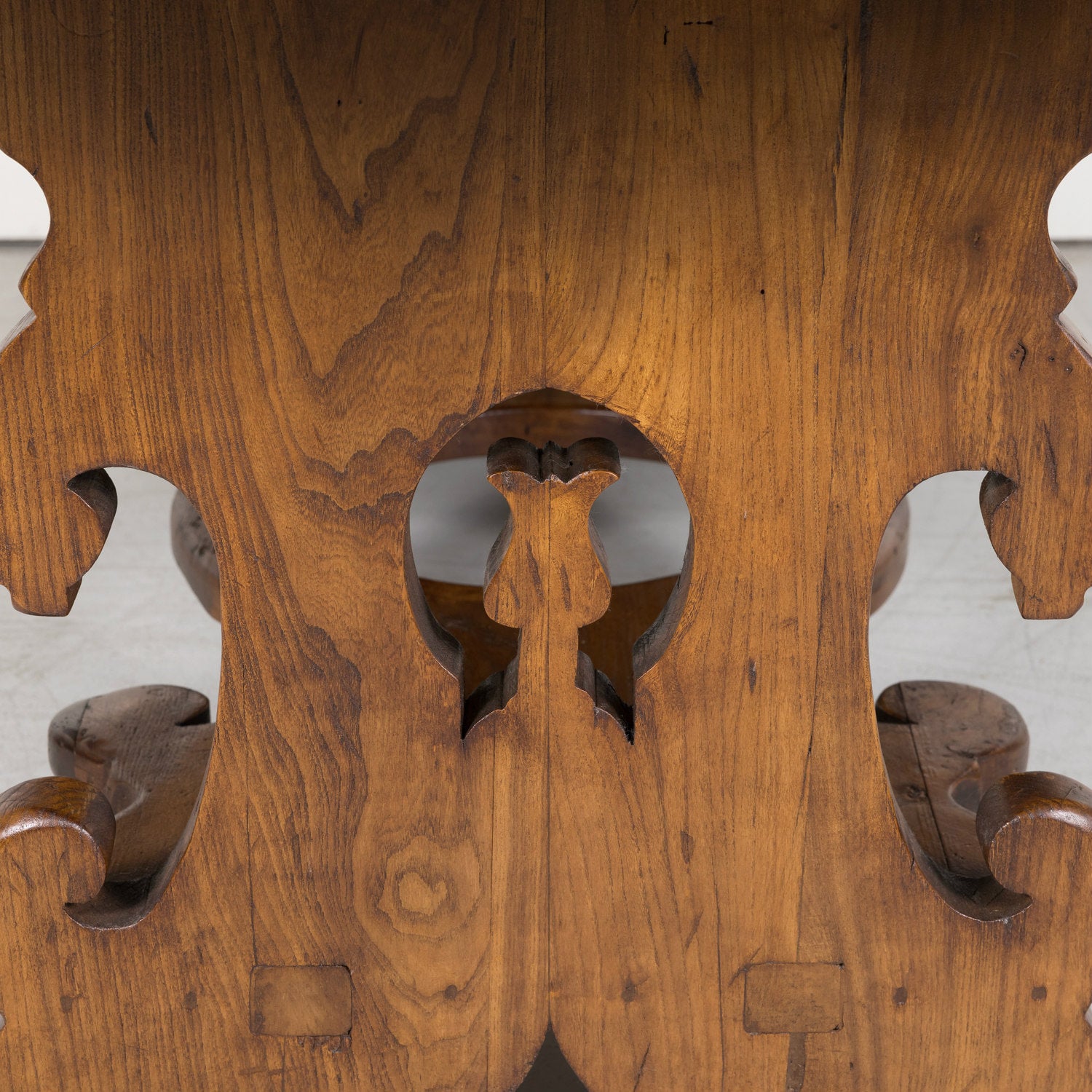 Large Carved French Chestnut Drop Leaf Oval Dining Table or Console Table