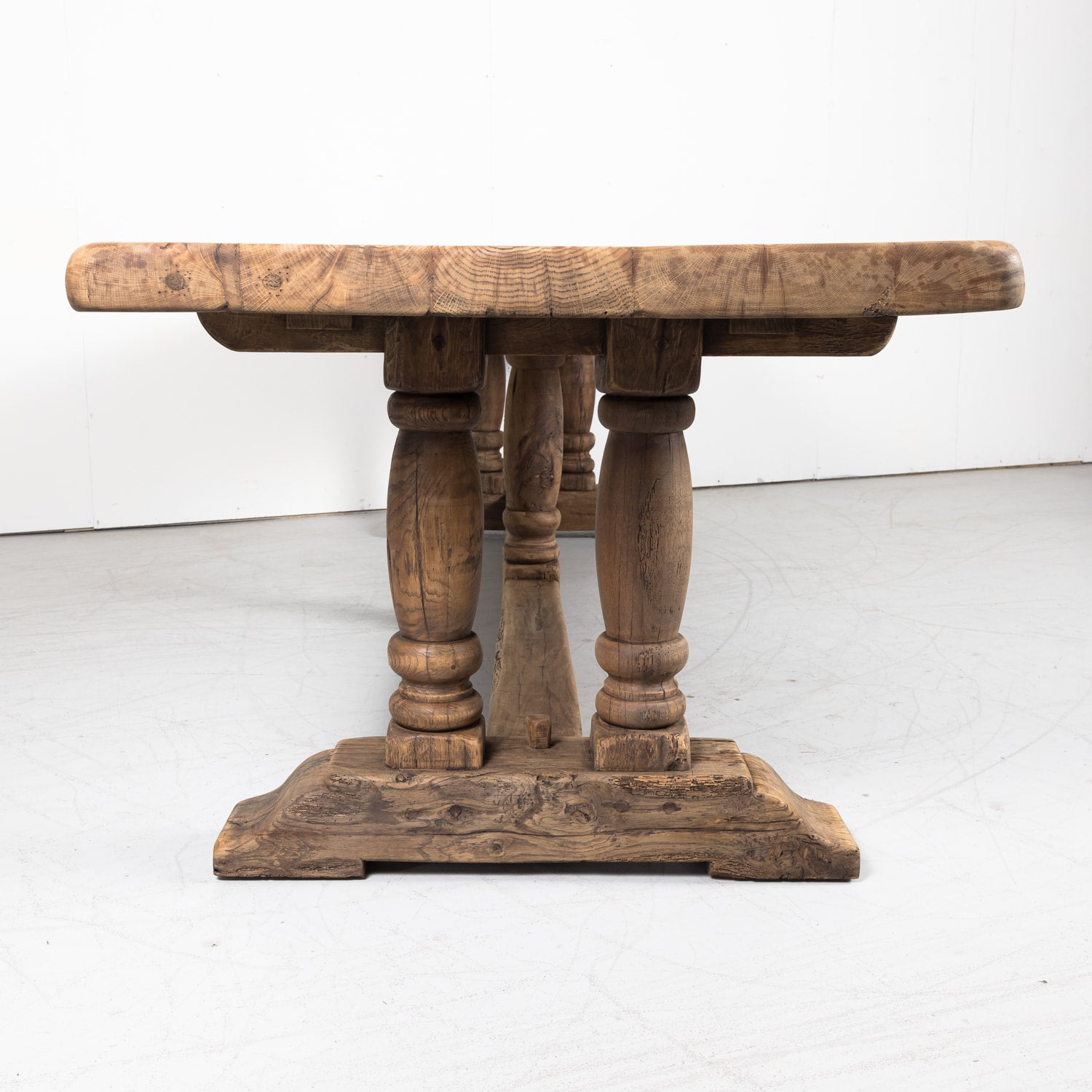 19th Century French Bleached Oak Baluster Leg Trestle Table