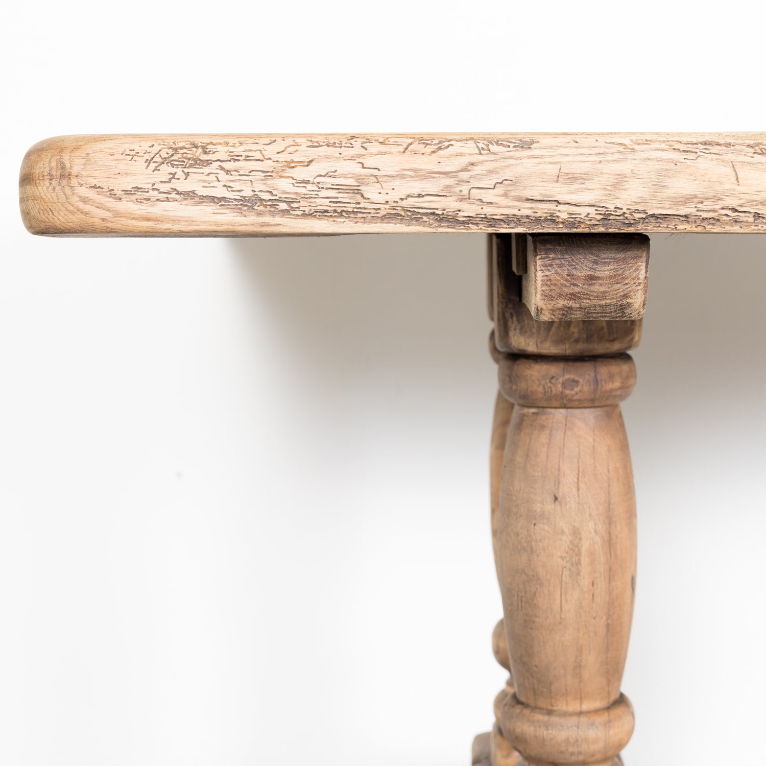 19th Century French Bleached Oak Baluster Leg Trestle Table