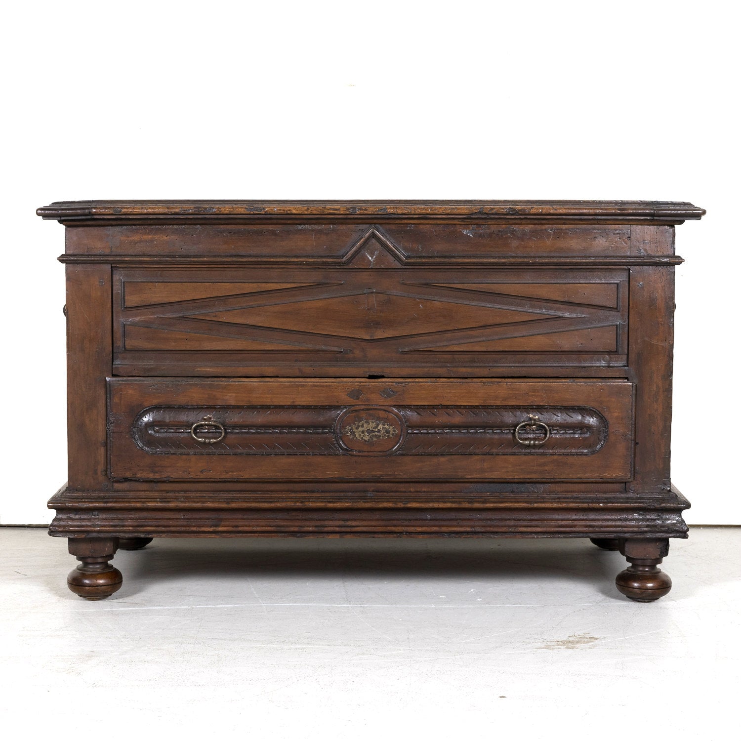 Early 18th Century Louis XIII Style Solid Walnut Lyonnaise Coffer or Trunk with Large Drawer