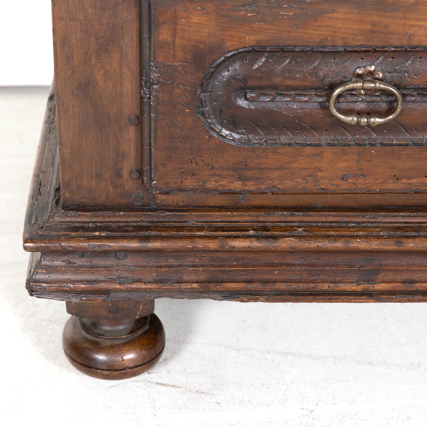 Early 18th Century Louis XIII Style Solid Walnut Lyonnaise Coffer or Trunk with Large Drawer