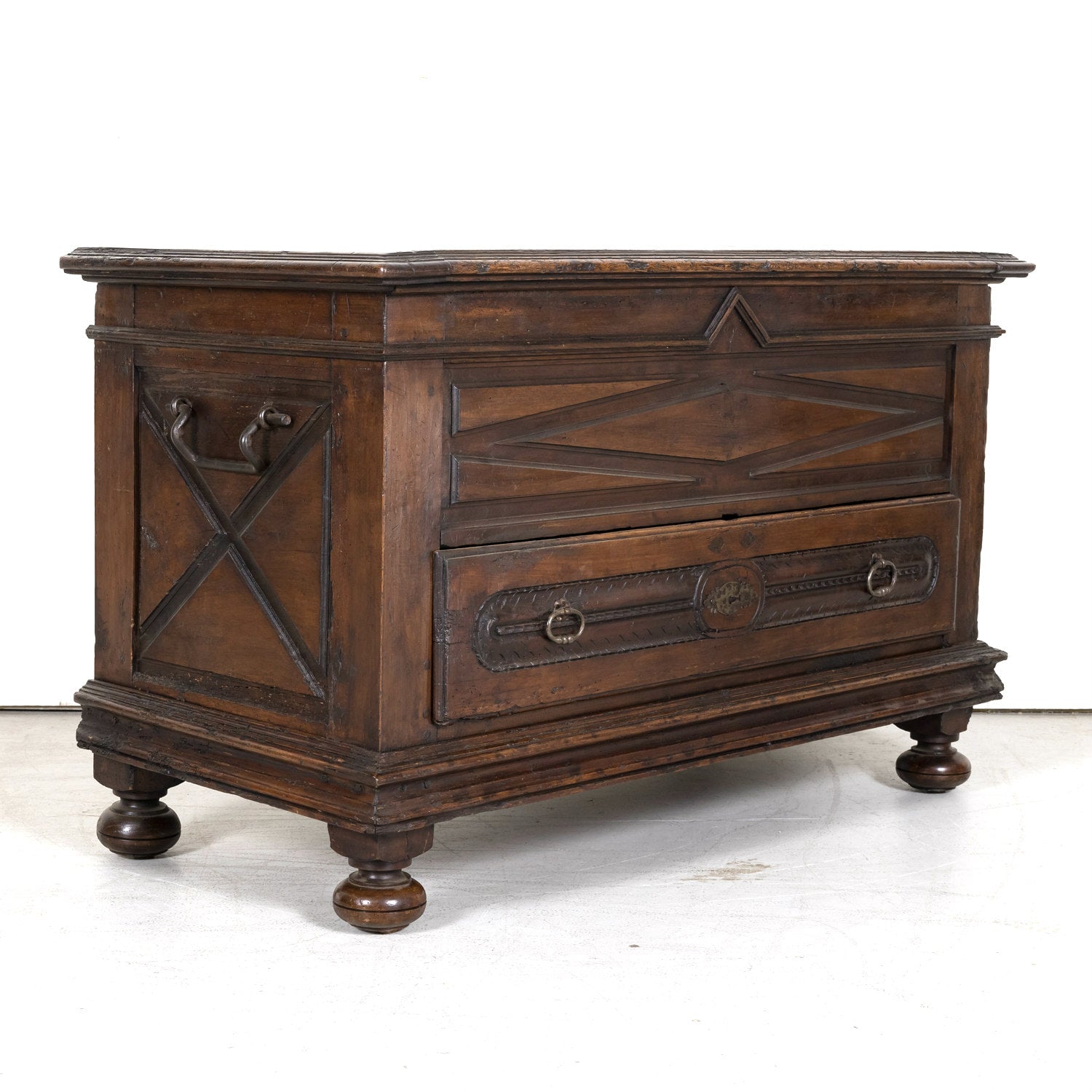 Early 18th Century Louis XIII Style Solid Walnut Lyonnaise Coffer or Trunk with Large Drawer