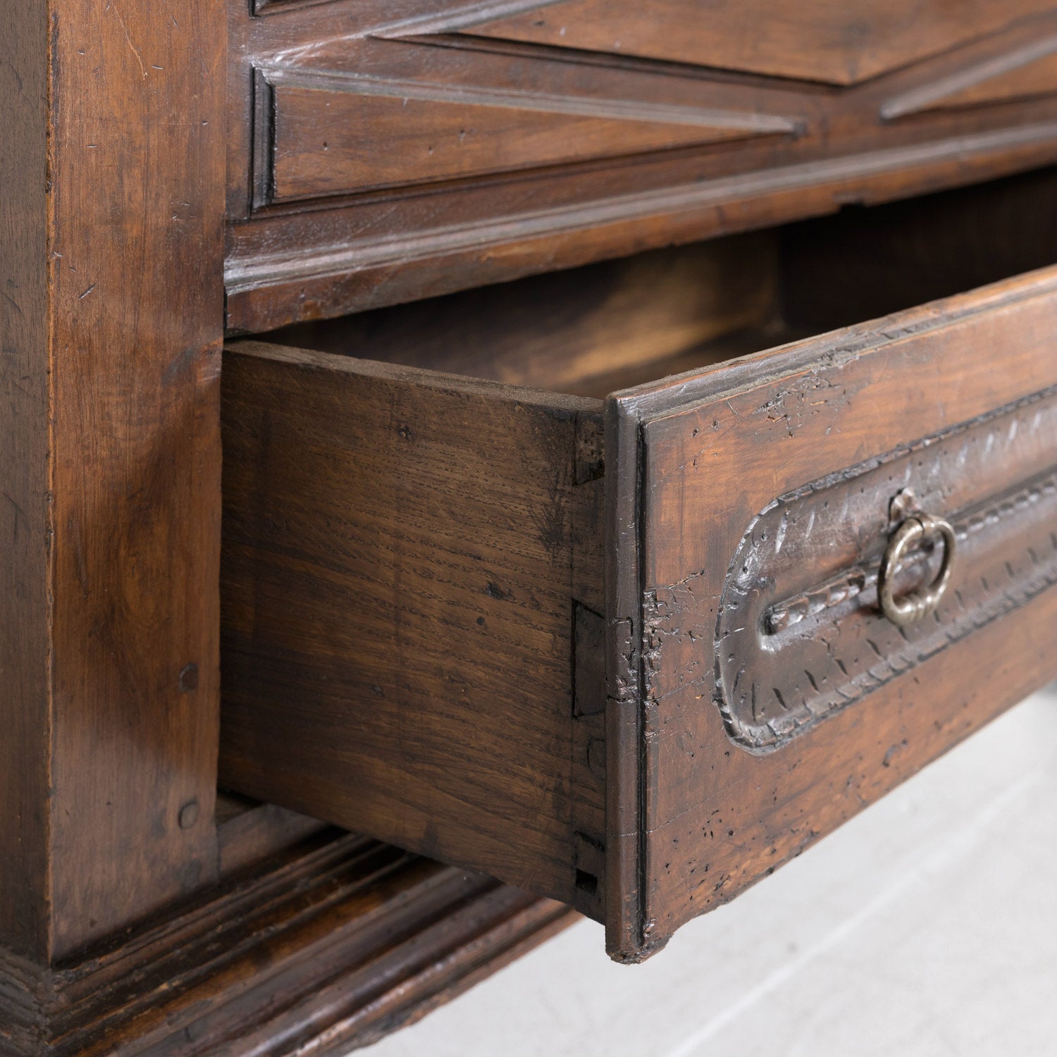 Early 18th Century Louis XIII Style Solid Walnut Lyonnaise Coffer or Trunk with Large Drawer