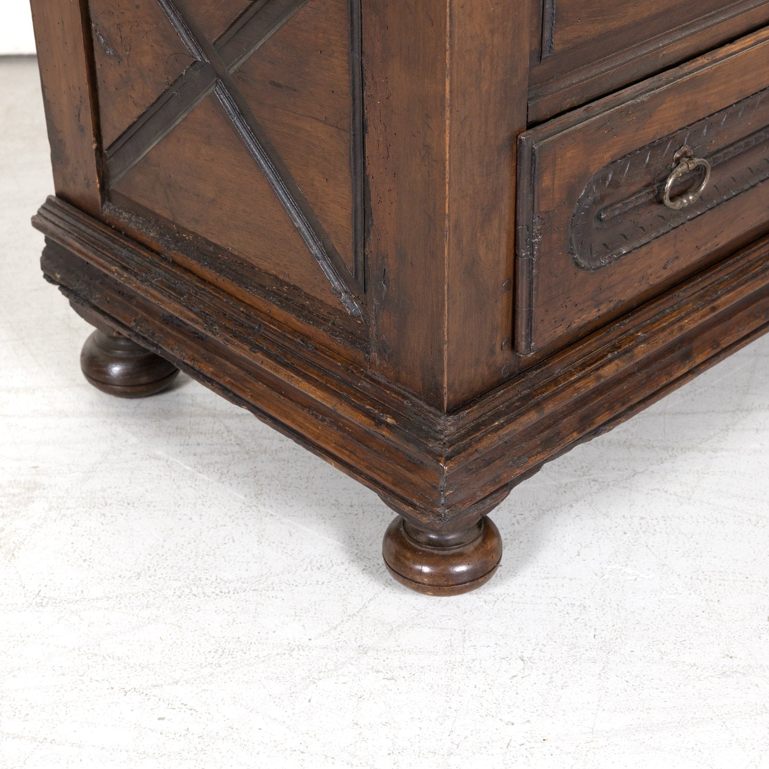 Early 18th Century Louis XIII Style Solid Walnut Lyonnaise Coffer or Trunk with Large Drawer