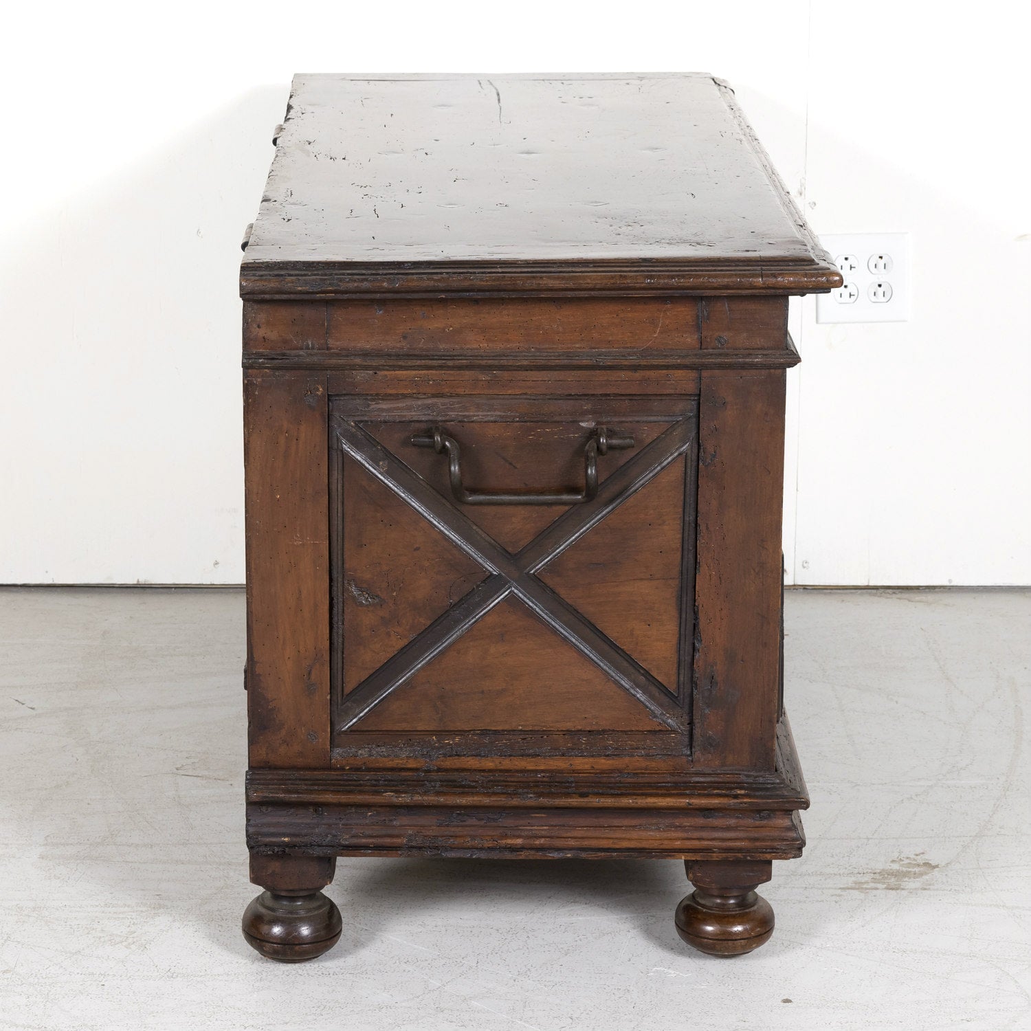 Early 18th Century Louis XIII Style Solid Walnut Lyonnaise Coffer or Trunk with Large Drawer