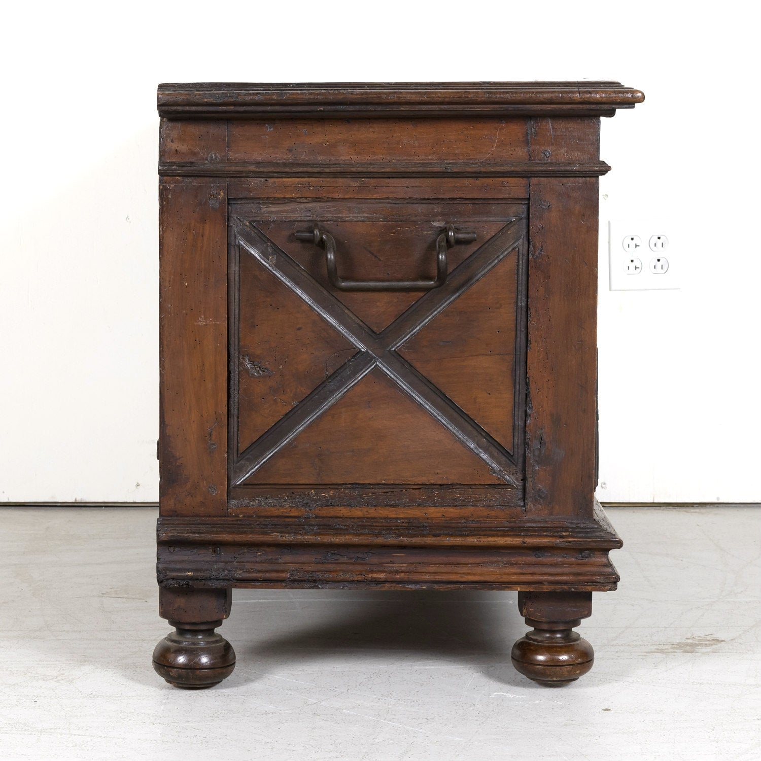 Early 18th Century Louis XIII Style Solid Walnut Lyonnaise Coffer or Trunk with Large Drawer