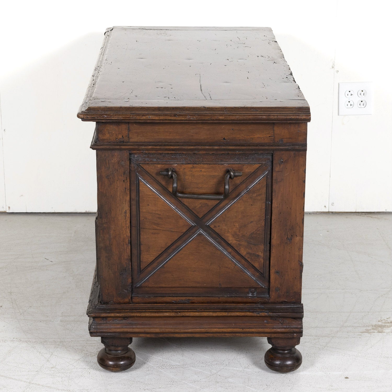 Early 18th Century Louis XIII Style Solid Walnut Lyonnaise Coffer or Trunk with Large Drawer