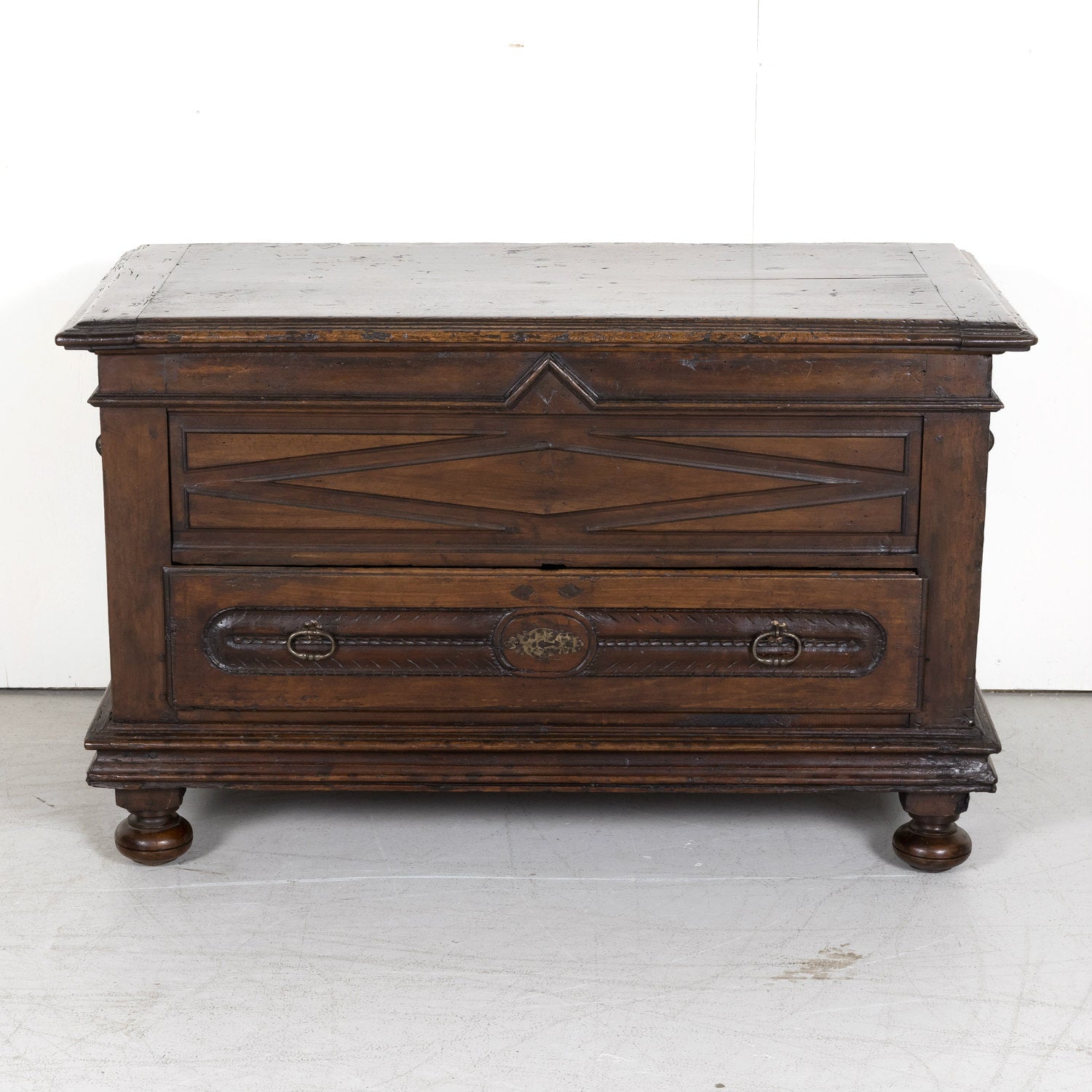 Early 18th Century Louis XIII Style Solid Walnut Lyonnaise Coffer or Trunk with Large Drawer