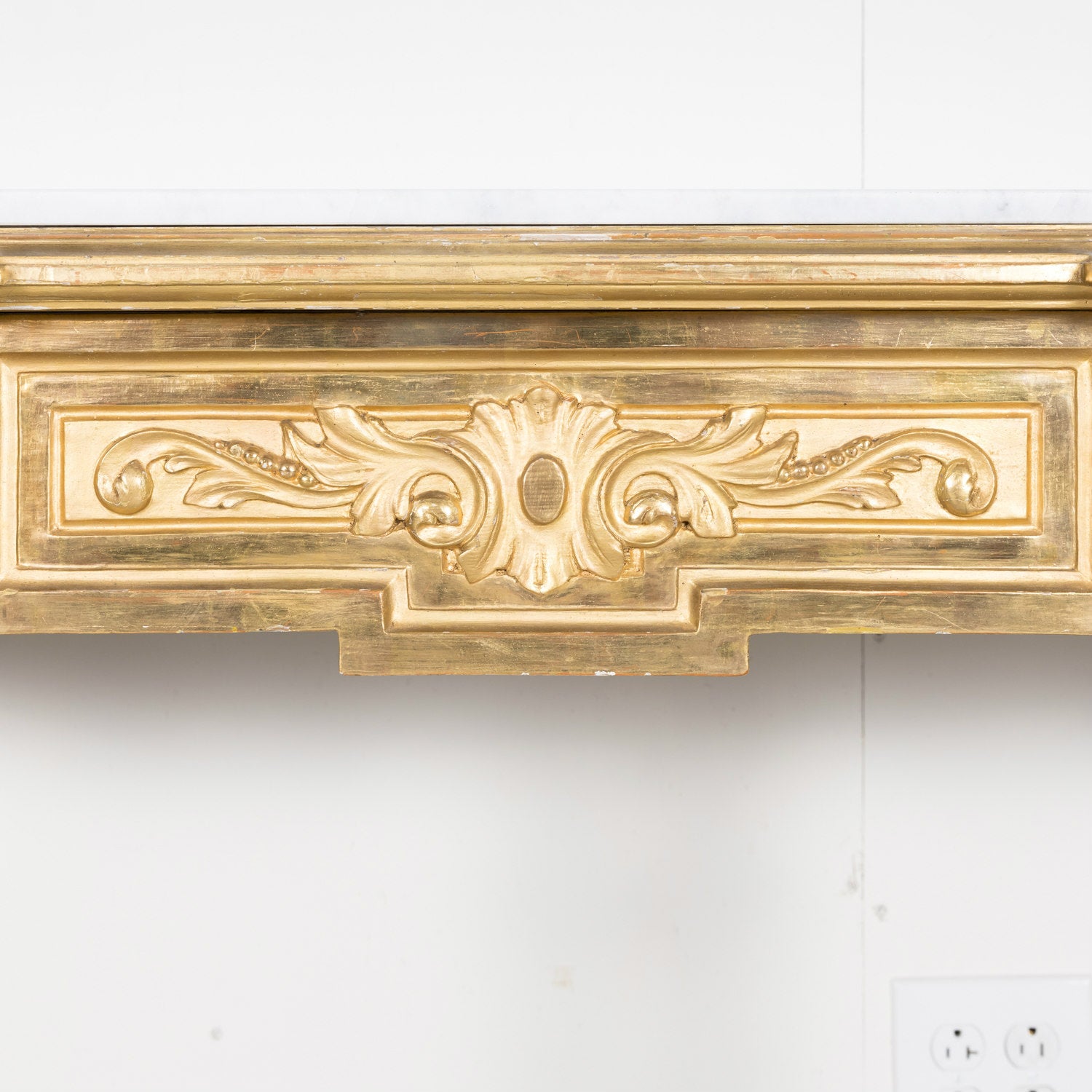 19th Century French Louis XVI Style Carved Giltwood Wall Console with Carrara Marble Top