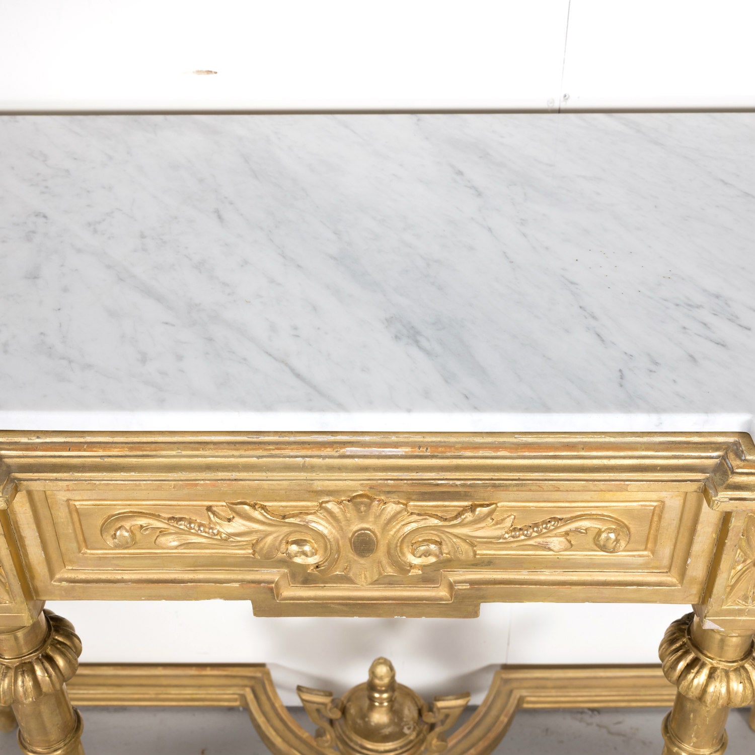 19th Century French Louis XVI Style Carved Giltwood Wall Console with Carrara Marble Top