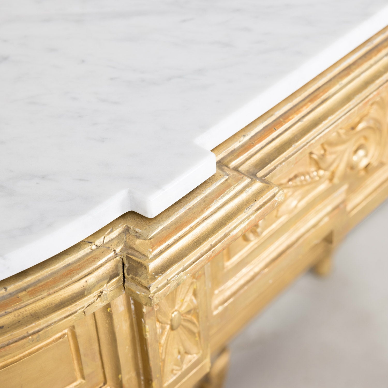19th Century French Louis XVI Style Carved Giltwood Wall Console with Carrara Marble Top